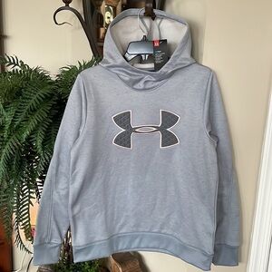 Brand New Under Armour Grey Hooded Pullover Sweatshirt w/ Pale Pink Embroidery